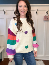 Mia Crochet Striped Heart Sweater