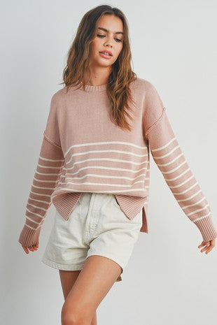 Penny Drop Shoulder Striped Sweater - Blush