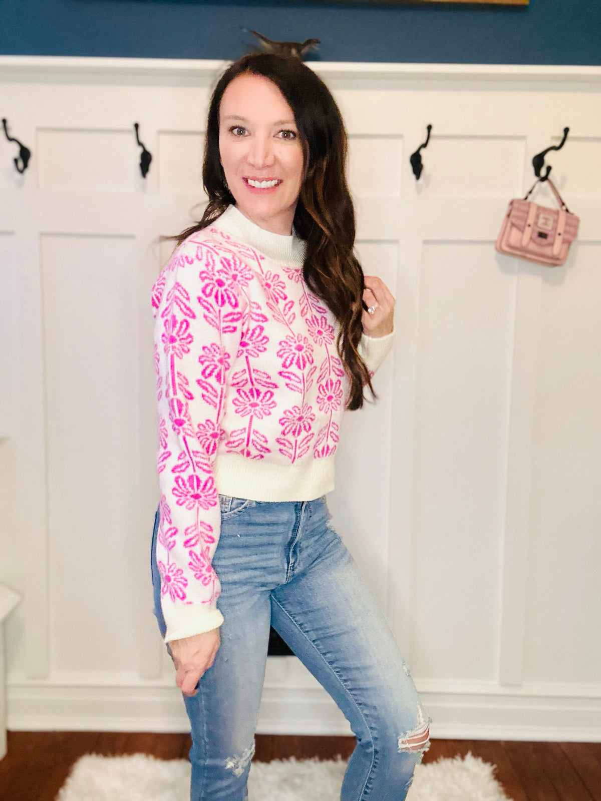 Lillian Floral Knit Sweater  - Orchid