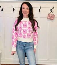 Lillian Floral Knit Sweater  - Orchid