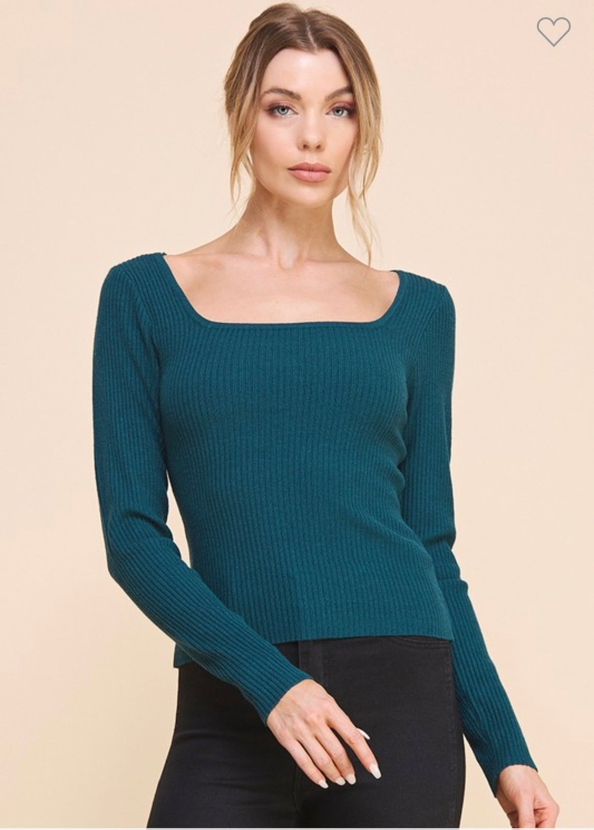 Fitted Long Sleeve Square Neck Sweater