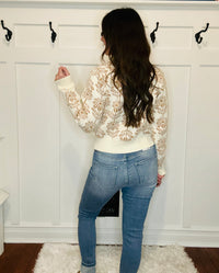 Lillian Floral Knit Sweater  - Taupe