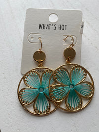 Threaded flower earrings - turquoise