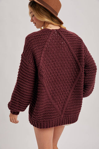 Andy Cable Knit Cardigan - Maroon