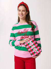 CARA CHECKERED "MERRY" ZIP POUCH,MULTI