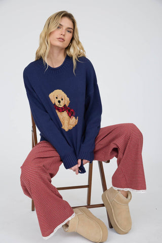 Intarsia Puppy Crew Neck Sweater