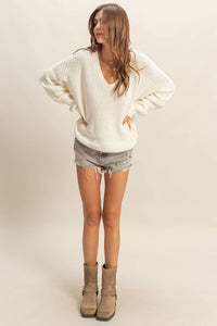 Oversized V-Neck Knit Sweater