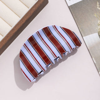 Retro Striped Print Semicircle Hair Claw Clip - Blue