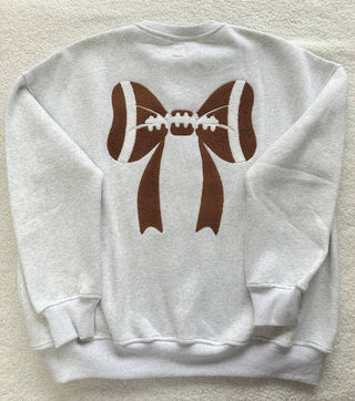 Pearl Grey Football Bows Game Day Embroider Sweatshirt
