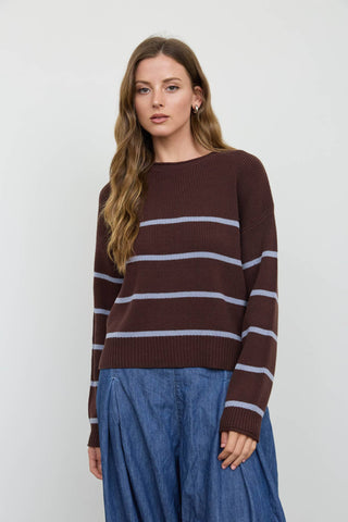 Brynn Striped Crew Neck Sweater - Brown