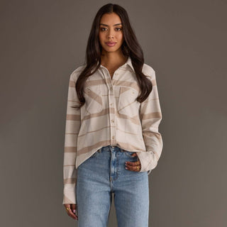 Cream, Tan & Gray Plaid Button Up