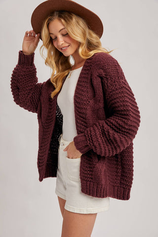 Andy Cable Knit Cardigan - Maroon