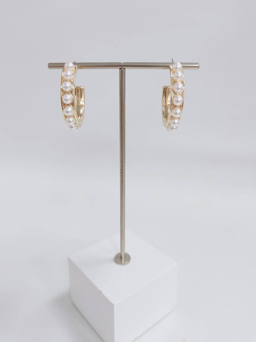Gold Hoop with Pearl 1" Earring