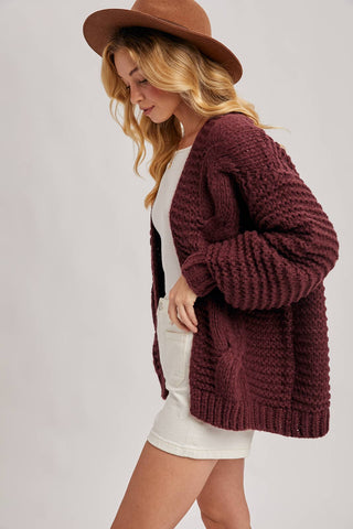 Andy Cable Knit Cardigan - Maroon