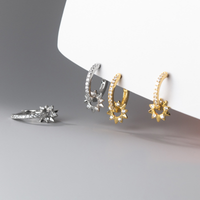 Dainty Gold Sun Huggie Hoop Earrings in 925 Sterling Silver