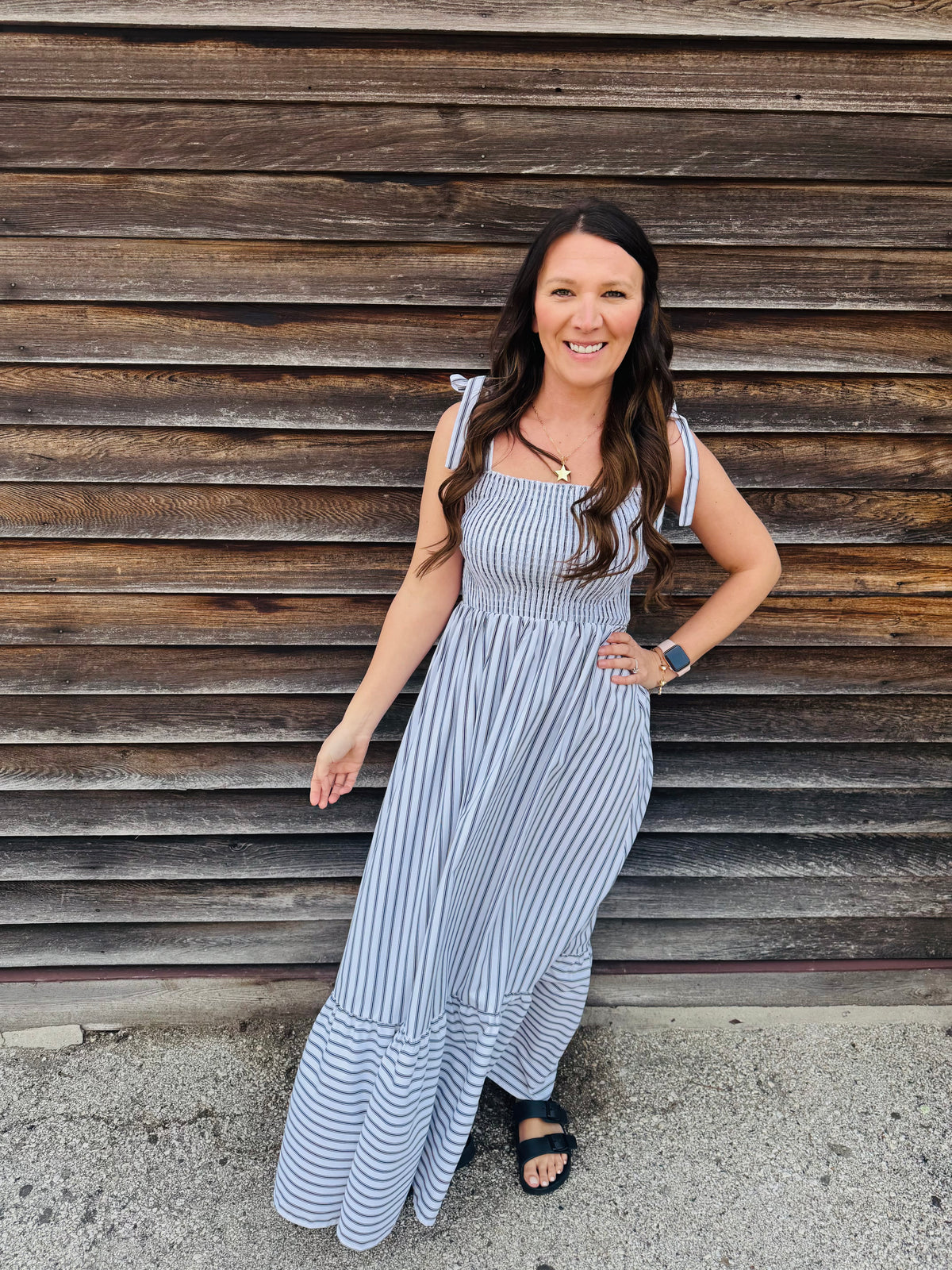 Striped Smocked Bodice Poplin Dress