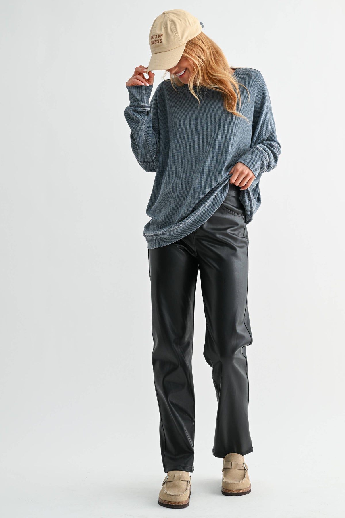 Waffle Ribbed Roundneck Pullover