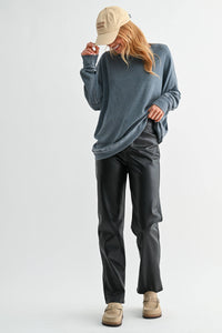 Waffle Ribbed Roundneck Pullover