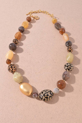 Leopard Print & Mixed Beaded Statement Necklace