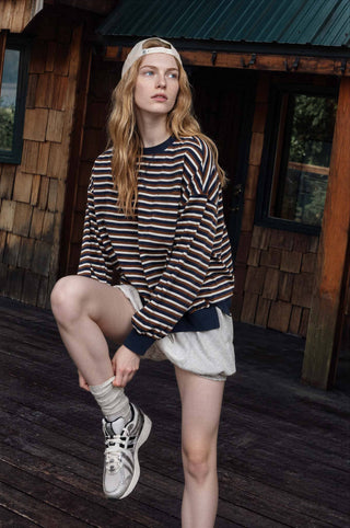 Willow Wide Striped Crew Neck Top -Navy