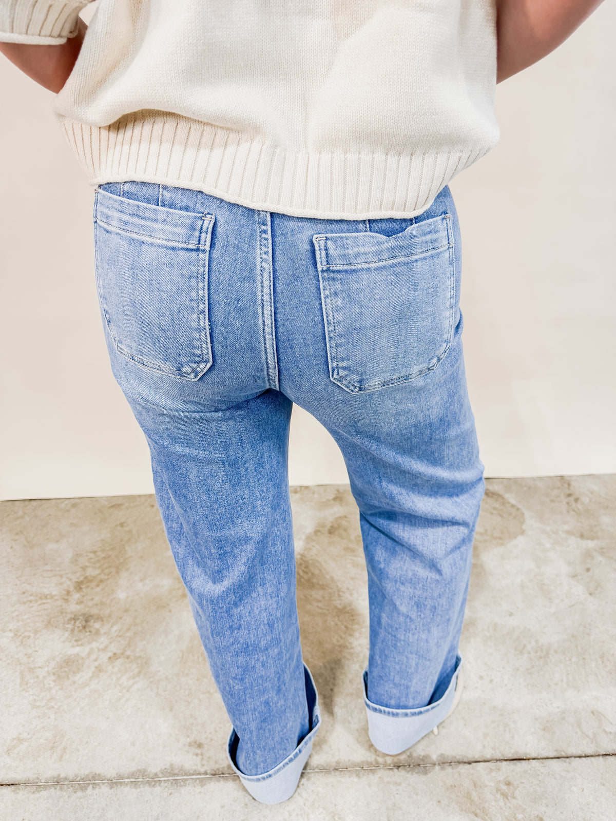 Risen High Rise Wide Leg Cuffed Jeans