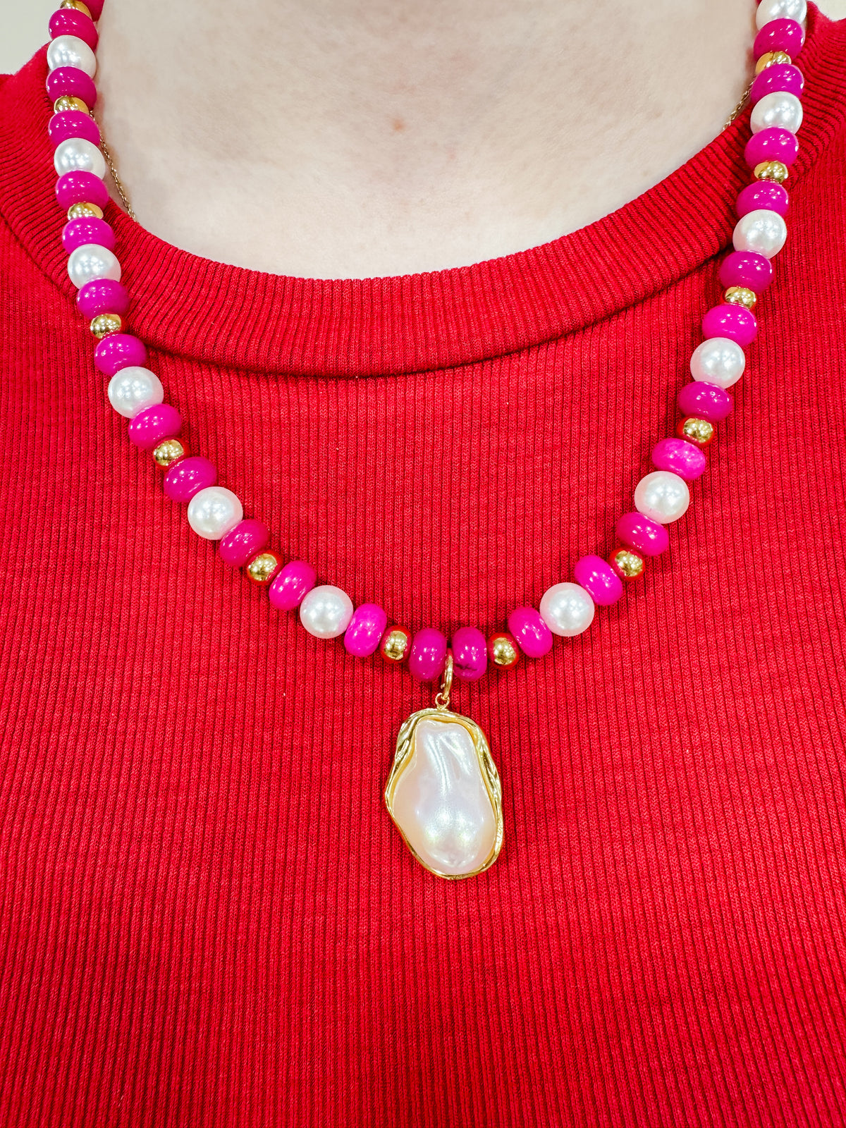 Penelope Pearly Pink Beaded Necklace