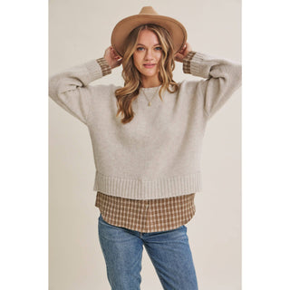 Country Road Layered Plaid Hem Sweater