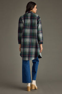 Navy, Green, White & Red Plaid Long Shacket