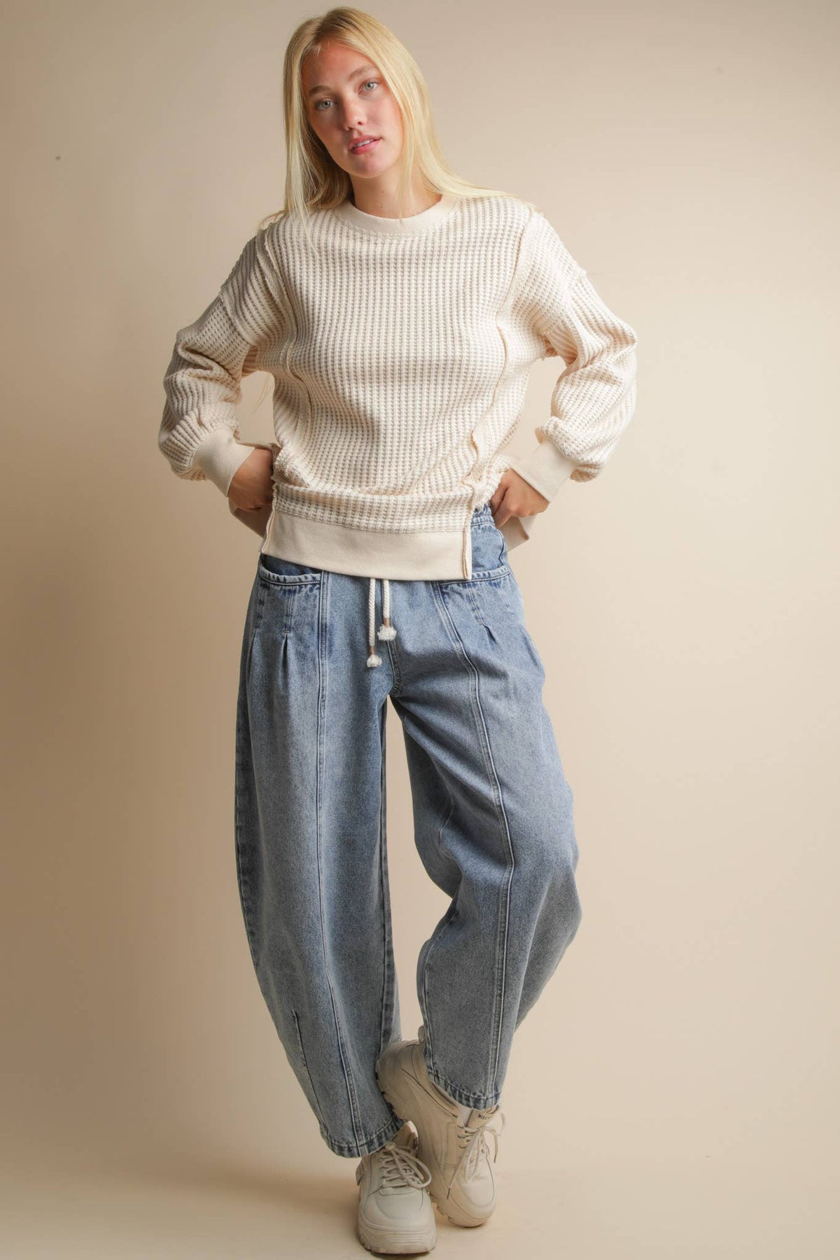 Jillian Oversized Waffle Knit Casual Top