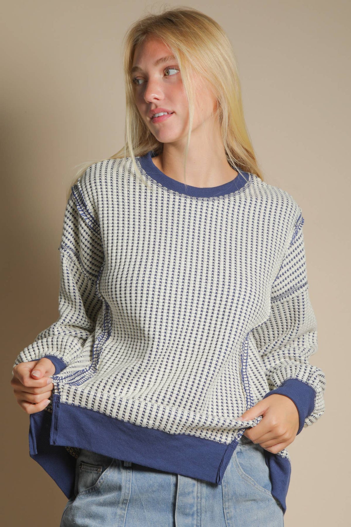 Jillian Oversized Waffle Knit Casual Top