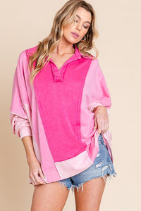 Tessa Mineral Washed Color Block Top - Pink
