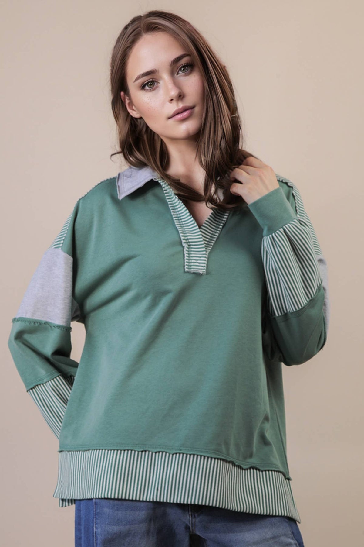 Color Block Solid & Stripe Casual Knit Top