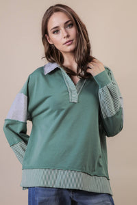 Color Block Solid & Stripe Casual Knit Top