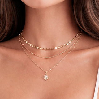18K Gold PVD Plated Stainless Steel Celestial Layered Necklace