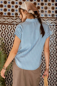 Wrenly Striped Chambray Short Sleeve Button Down