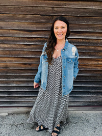 Midnight Whimsy Printed A-Line Maxi Dress