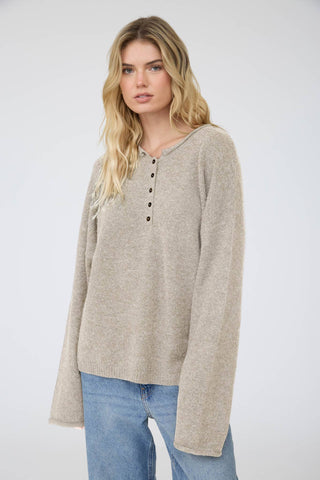 Rory Rolled Edge Henley Sweater - Oatmeal