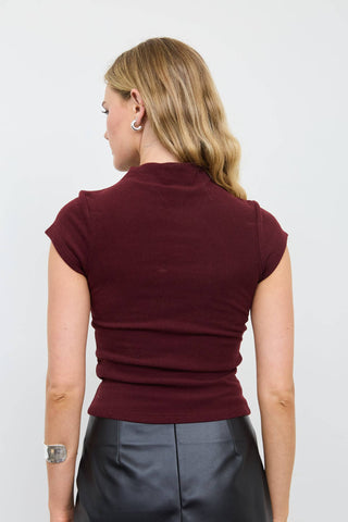 Molly Mock Neck Cap Sleeve Top - Taupe