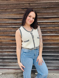 Pearl Elegance Knit Tank Cardigan