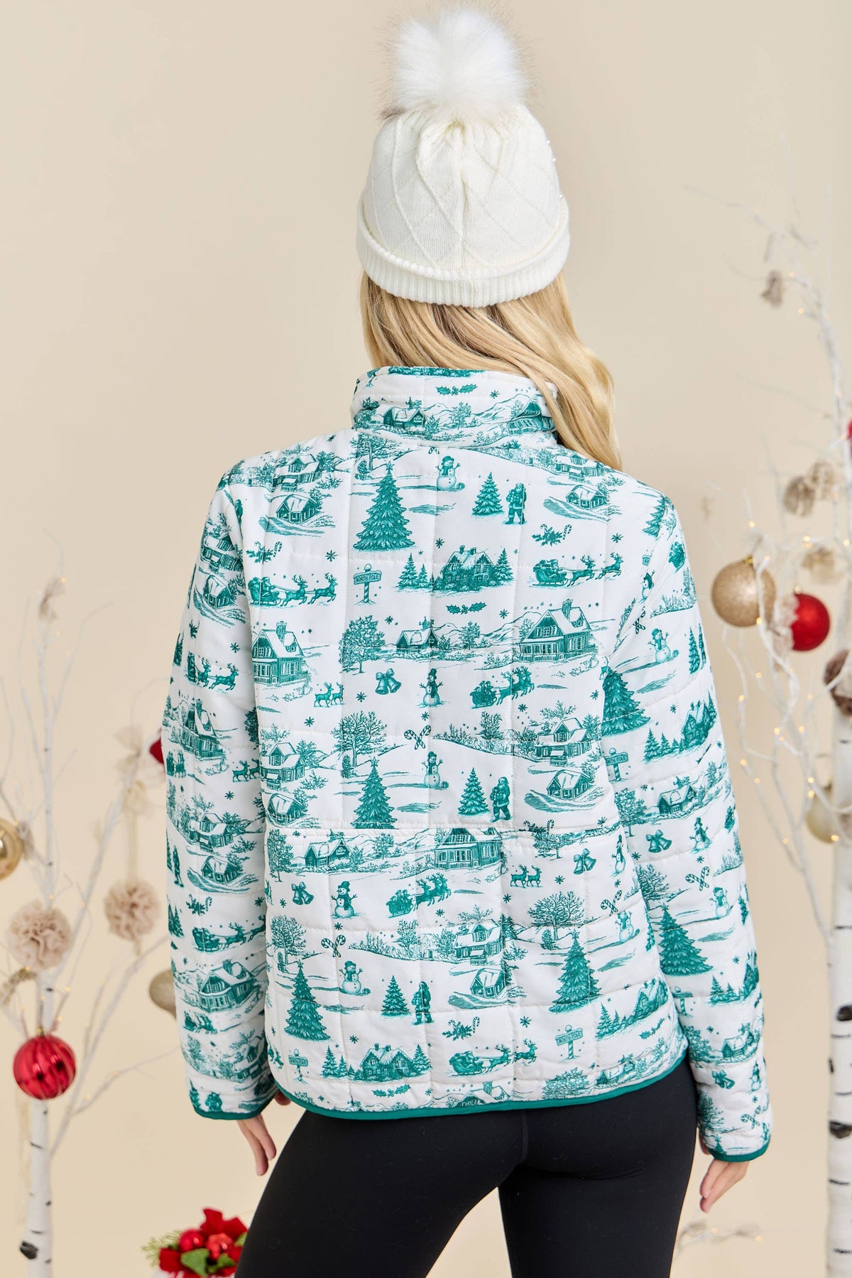 Winter Village Print Puffer Jacket – Holiday Outerwear