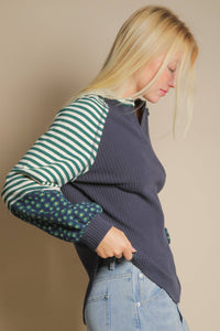 Eva Oversized Floral & Stripe Casual Knit Top