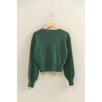 Avery Surplice V Neck Sweater- Green