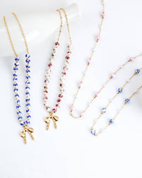 Ceramic Blue Bead Bow Pendant Necklace