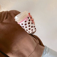Coffee Cup Cover - Brown Polka Dots