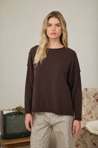 Rory Crew Neck Sweater - Chocolate Brown