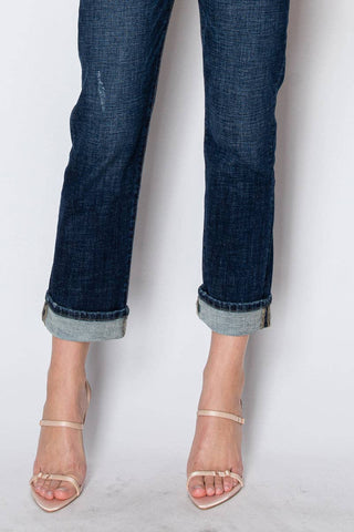 Artemis Cuffed Straight Jeans - Dark Wash