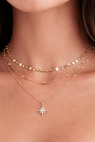 18K Gold PVD Plated Stainless Steel Celestial Layered Necklace