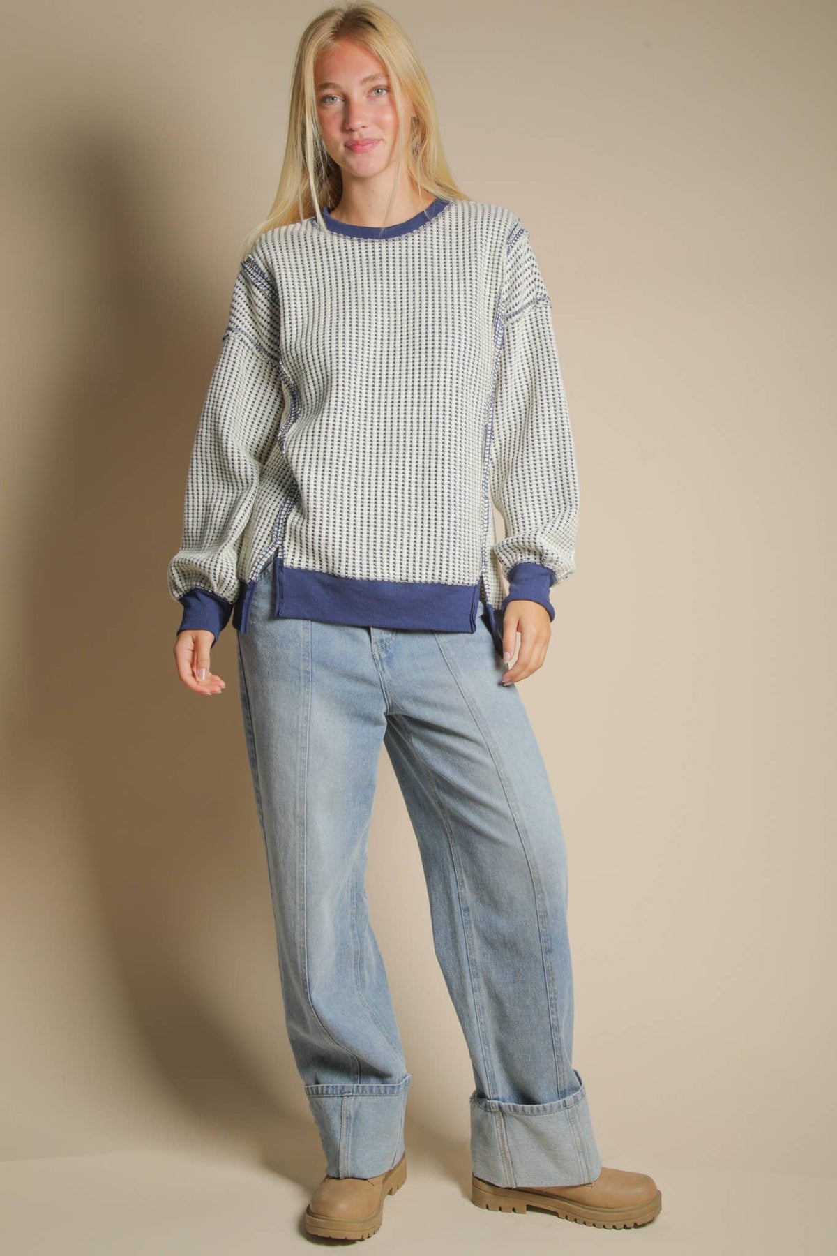 Jillian Oversized Waffle Knit Casual Top