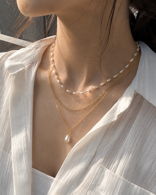 Layered Stainless Steel Pearl Pendant Necklace