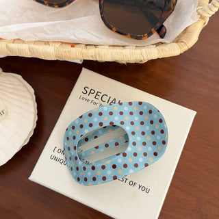 Oval Cutout Polka Dot & Plaid Butterfly Pattern Hair Clip